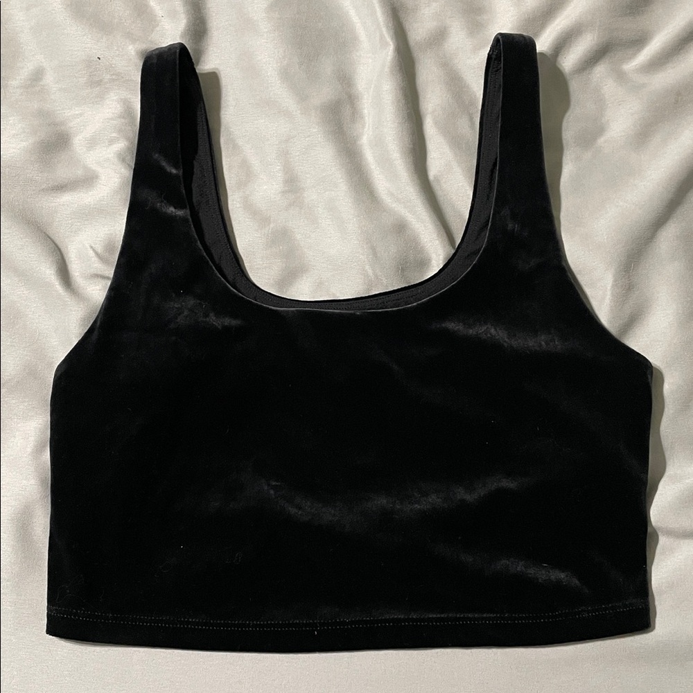 Athleta Velvet Cut Out Crop Black A-C Top Sleeveless Size Small - Picture 3 of 8